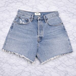 AGOLDE Riley High Rise Distressed Denim Shorts Raw Hem Organic Cotton 27
